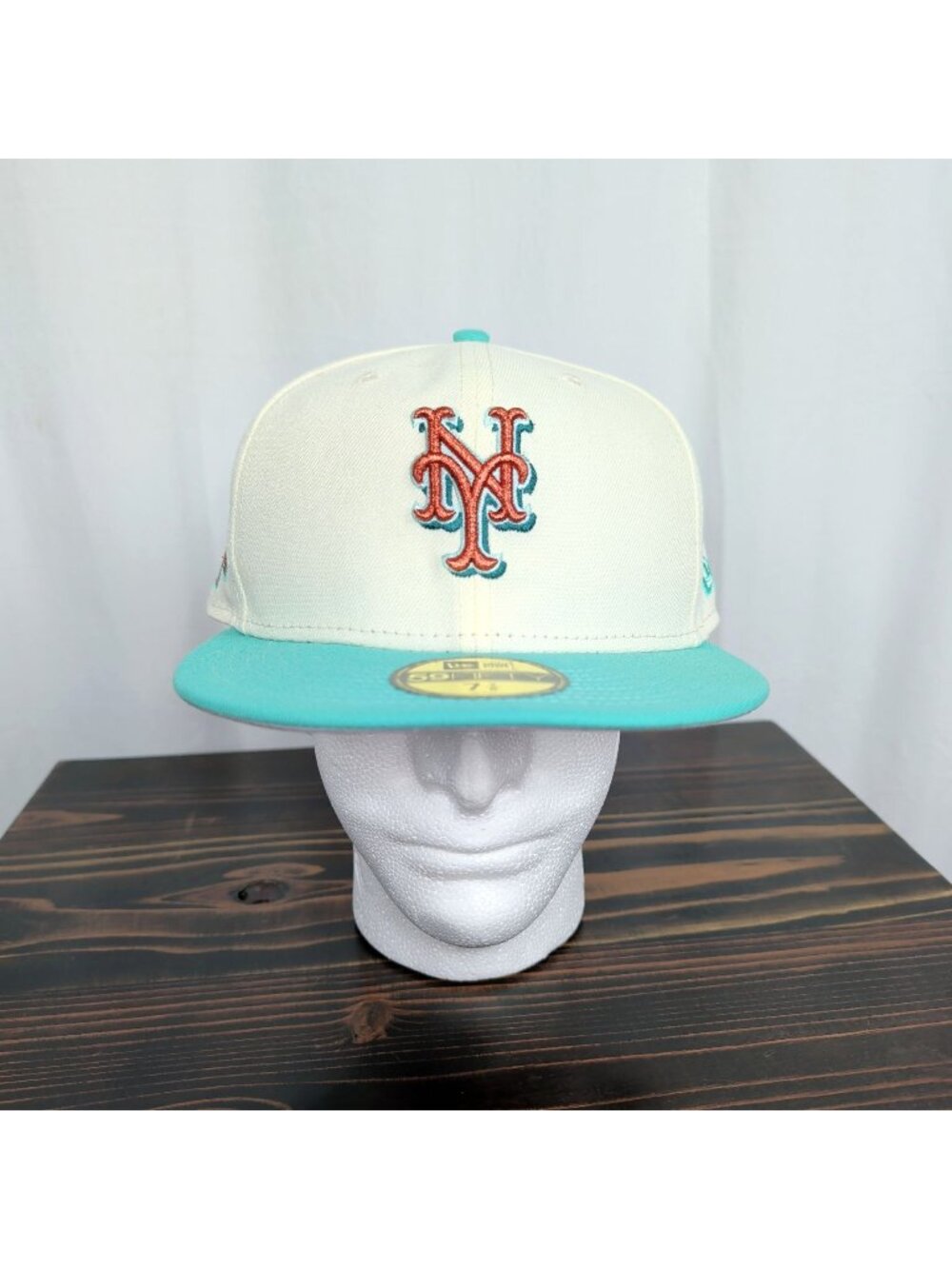 New York Mets Baseball Hat 7 7/8 Cream Turquoise Shea